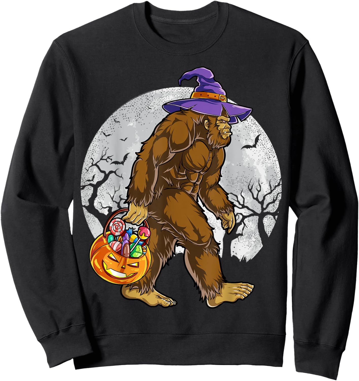 Bigfoot Witch Pumpkin Halloween Girls Women Sasquatch Lovers Sweatshirt - Sweatshirt | Black