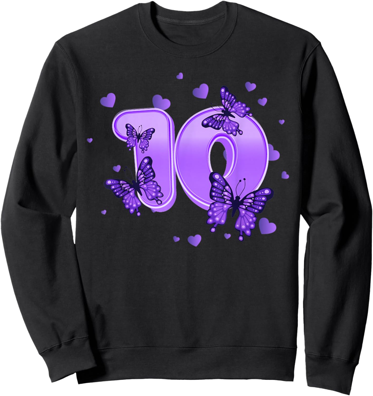 10th Birthday Cute Butterfly for 10 years old Girl Women Sweatshirt - Sweatshirt | Black