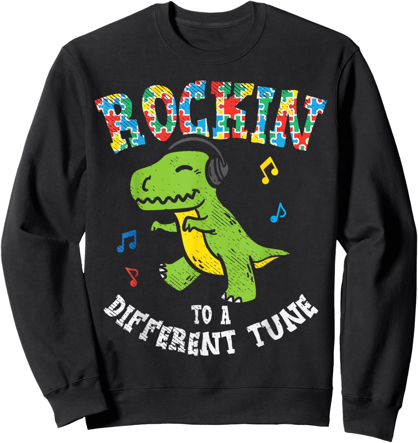 Rockin to Different Tune T-Rex Dance Autism Kid Boys Gift Small Sweatshirt - Sweatshirt | Black