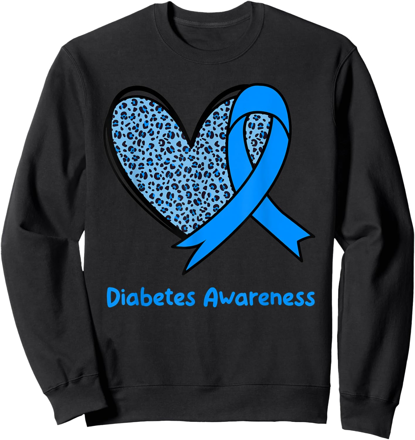 In November We Wear Blue Diabetes Awareness Leopard Ribbon Sweatshirt - Sweatshirt | Black