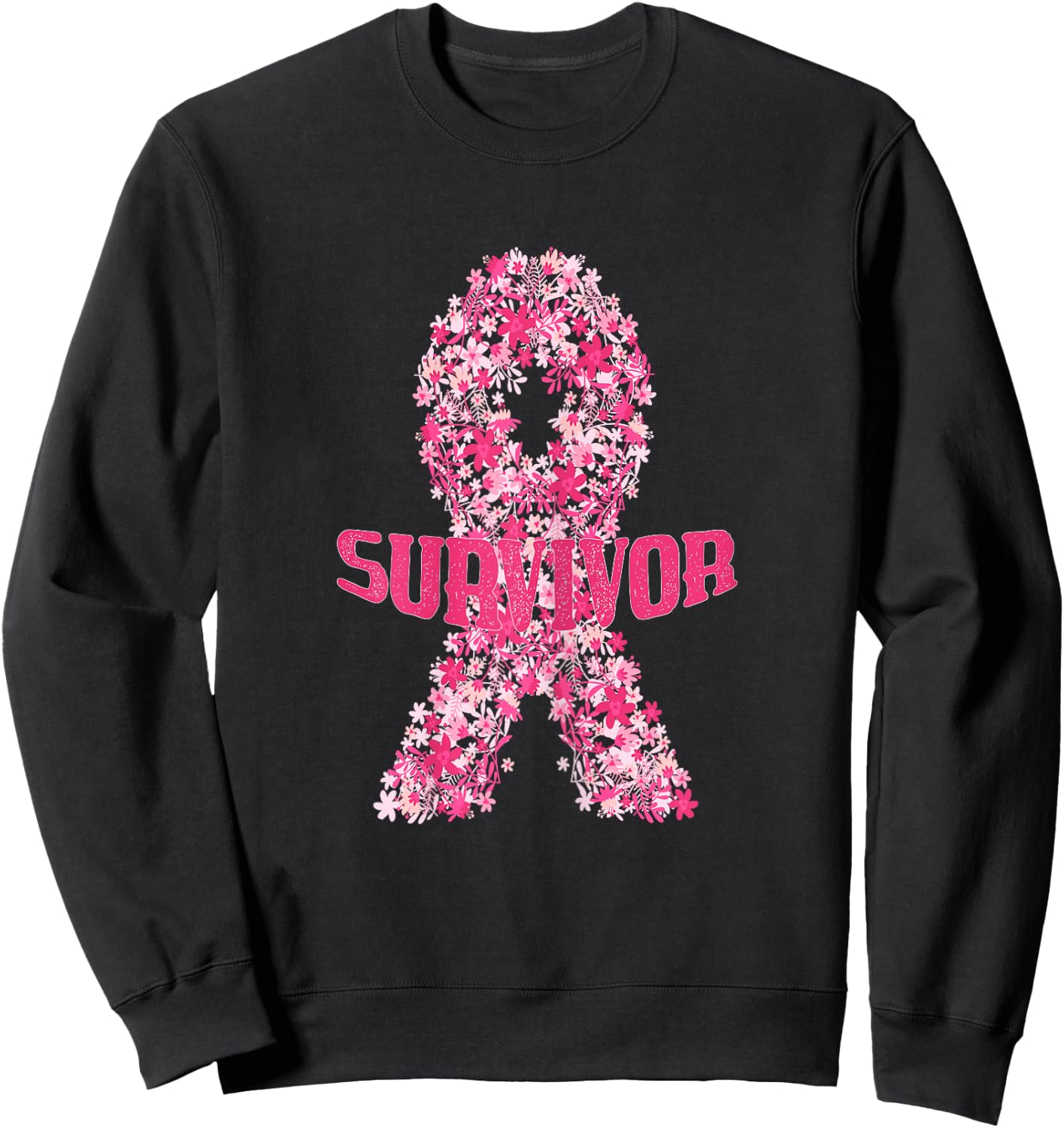 I'm a Survivor - Pink Flower Ribbon Breast Cancer Awareness Sweatshirt - Sweatshirt | Black