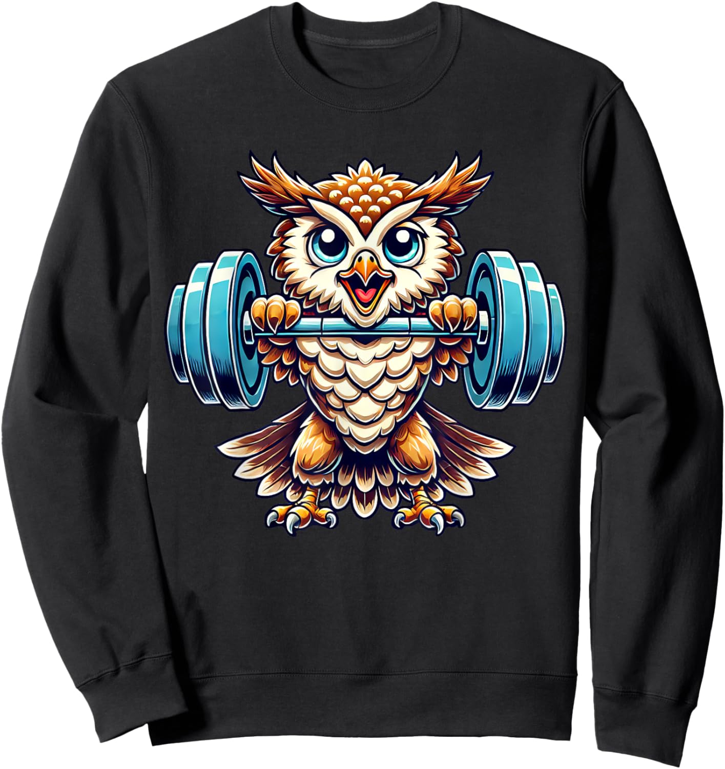 Strong Owl Weightlifting Cartoon Owl Lifter Sweatshirt - Sweatshirt | Black