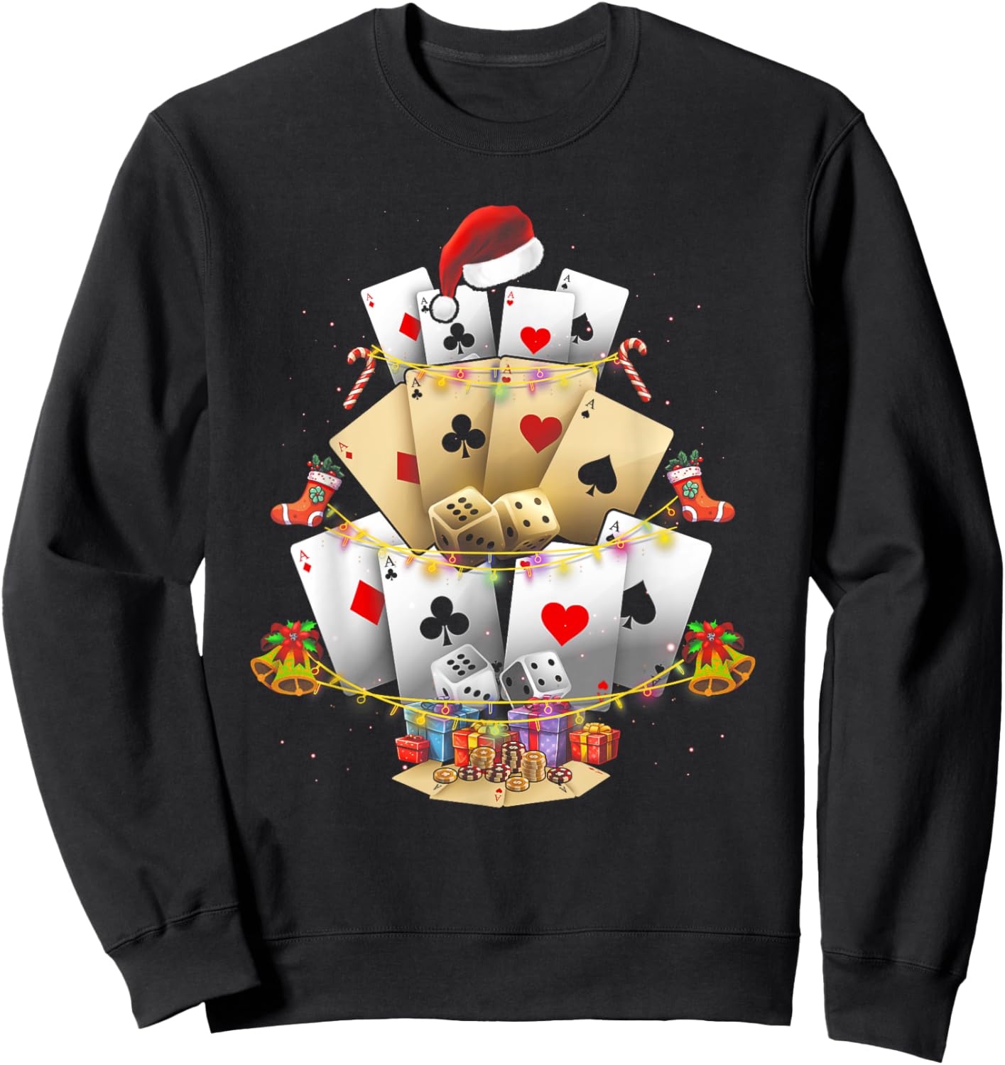 Gambling Poker Game Xmas Lighting Christmas Tree Adult Sweatshirt - Sweatshirt | Black