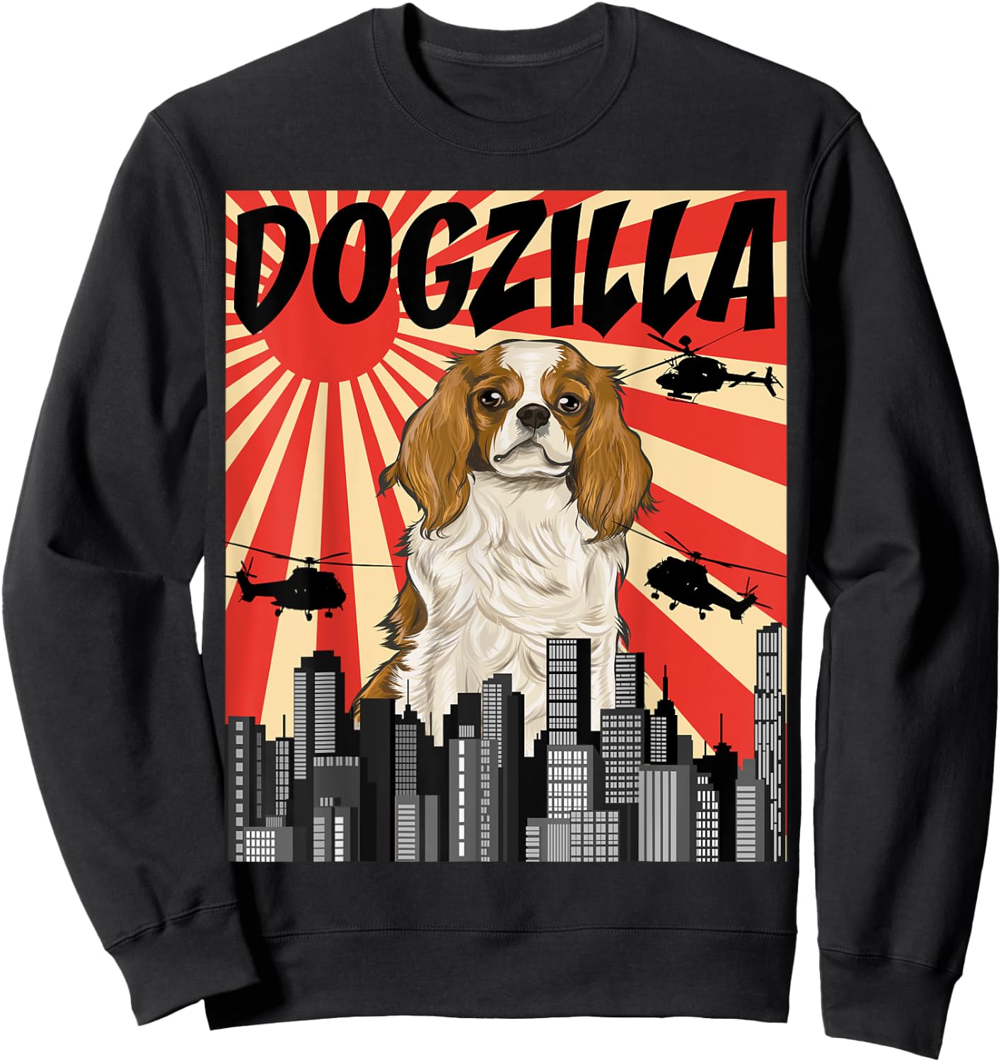 Funny Japanese Dogzilla Cavalier King Charles Spaniel Sweatshirt - Sweatshirt | Black
