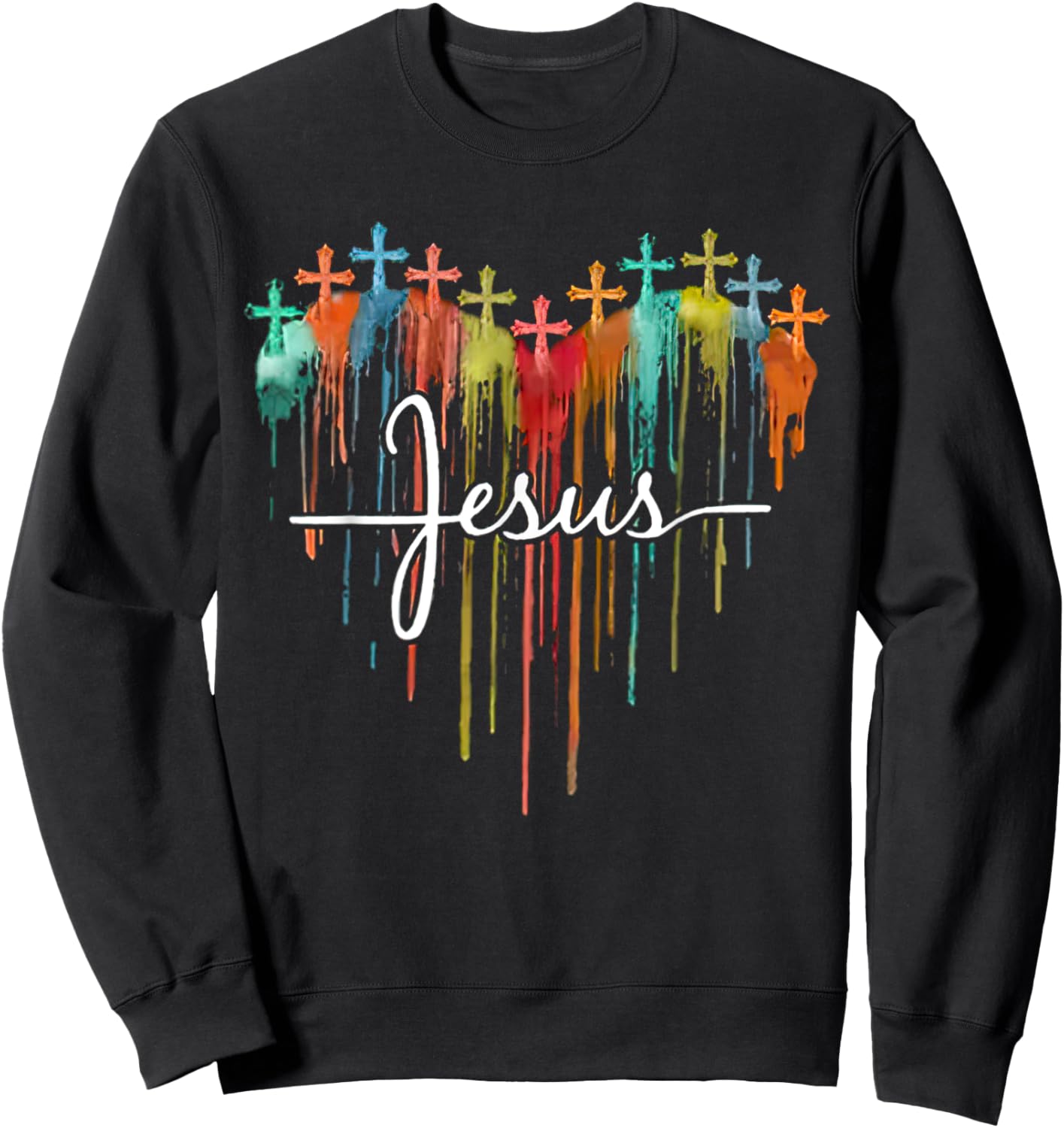 Colorful Jesus Cross Melting Heart For Christian Jesus Lover Sweatshirt - Sweatshirt | Black