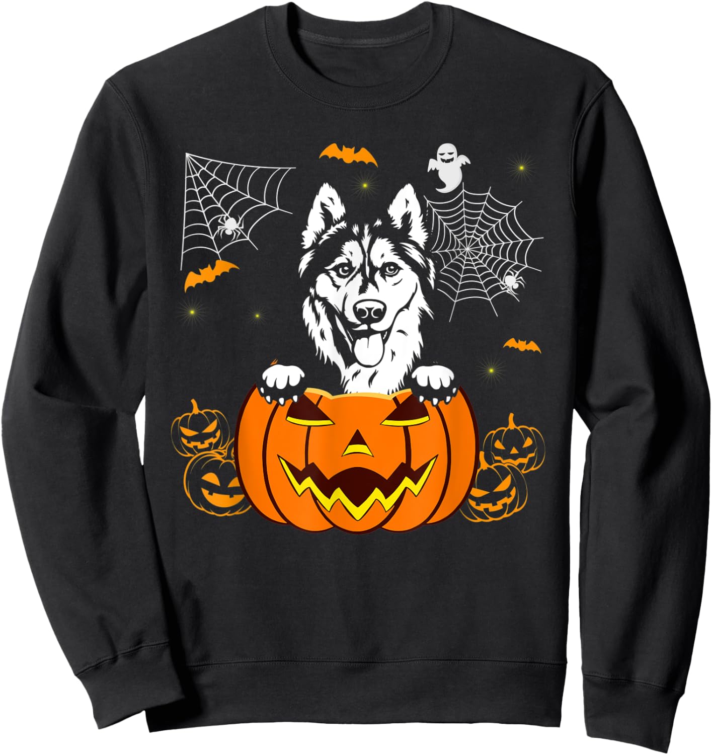 Siberian Husky Pumpkin Funny Halloween Costume Dog Lover Men Women Kids Sweatshirt - Sweatshirt | Black
