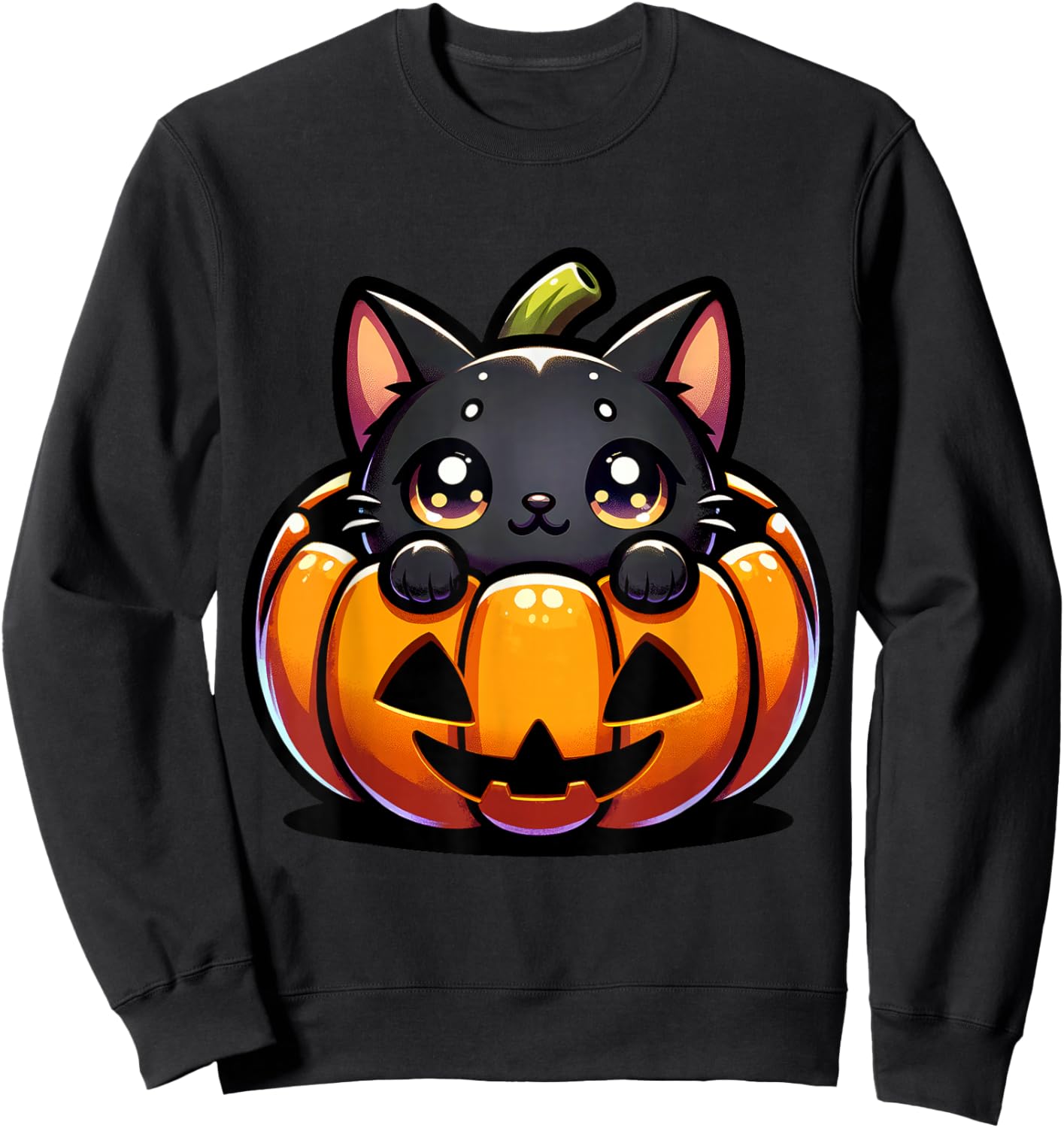 Halloween Cat Funny Fall Pumpkin Cat Lover Cute Sweatshirt - Sweatshirt | Black
