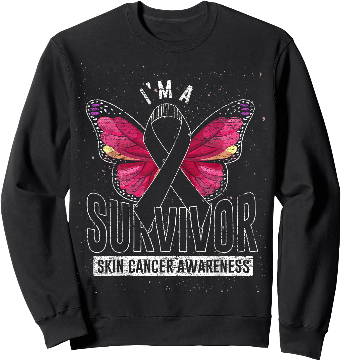 Cancer Survivor Butterfly Melanoma Awareness Skin Cancer Sweatshirt - Sweatshirt | Black
