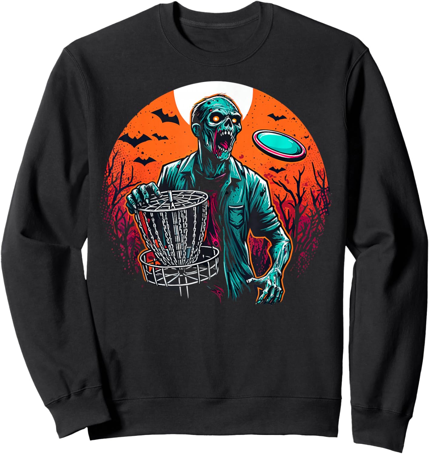 Disc Golf Zombie Halloween Disc Golfer Outfit Basket Disc Sweatshirt - Sweatshirt | Black