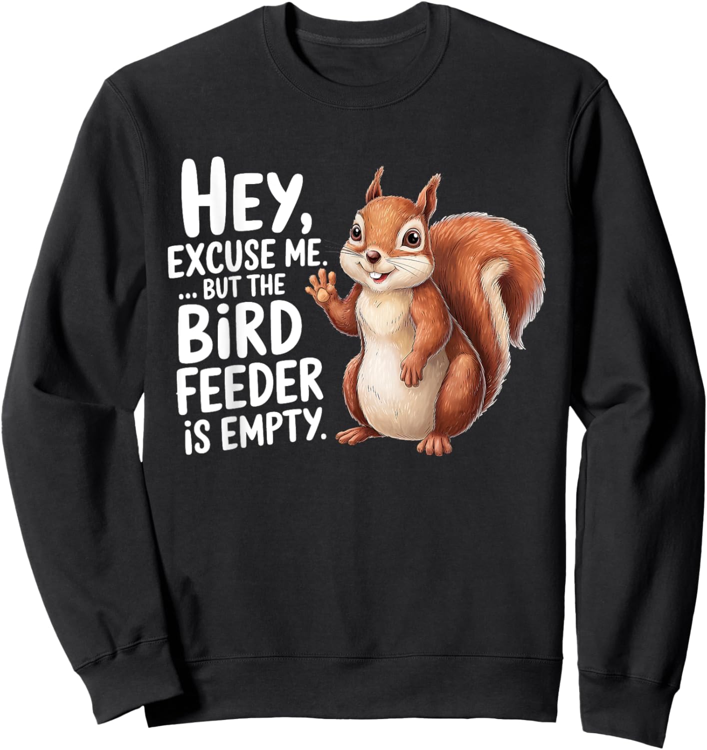 Squirrel Hey Excuse Me But Your Bird Feeder Is Empty Funny Sweatshirt - Sweatshirt | Black