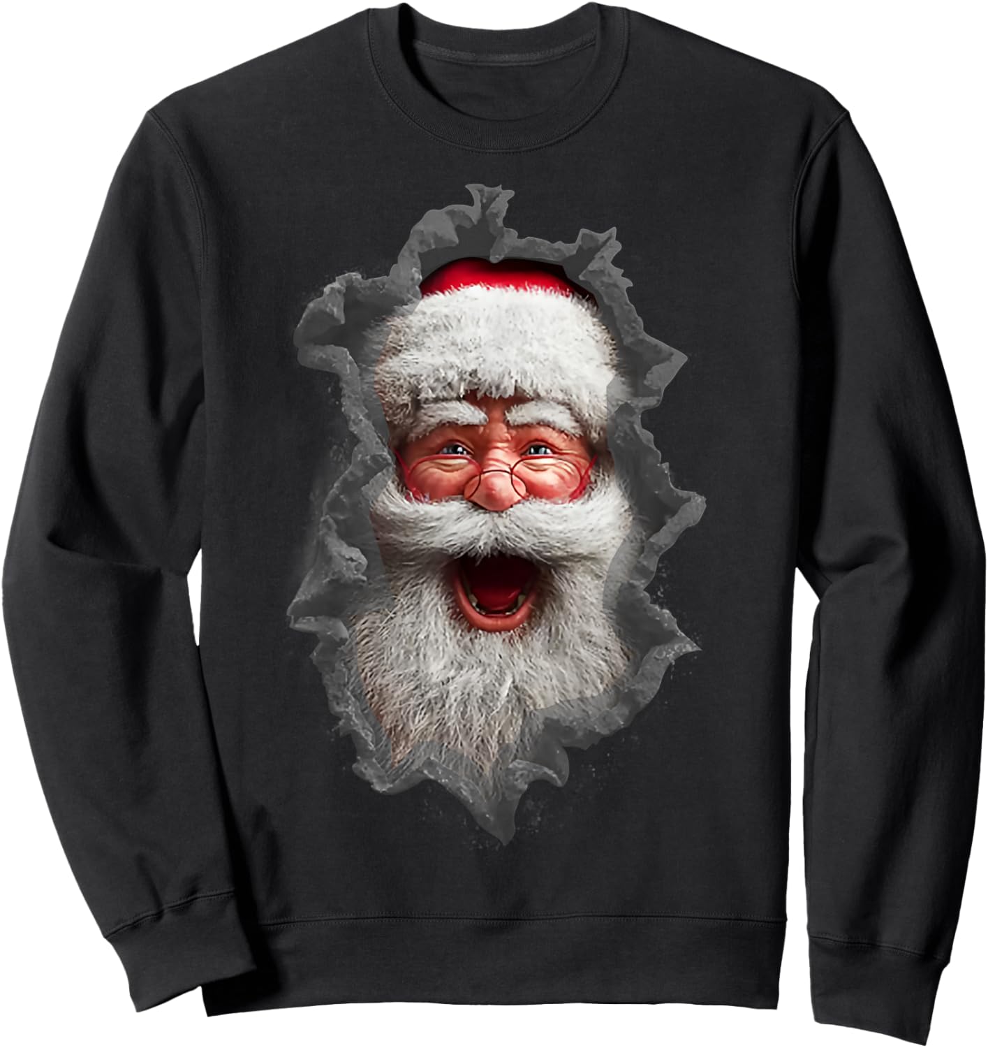 Men's Christmas Ripped Santa Claus Print Sweatshirt - Sweatshirt | Black