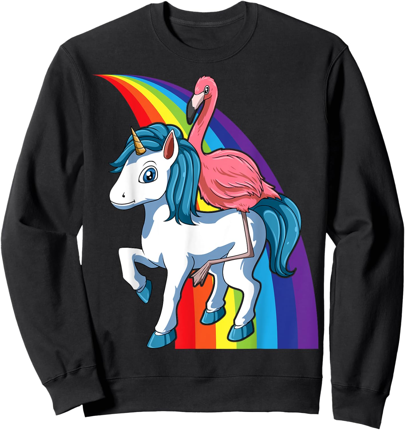 Flamingo Riding Unicorn Rainbow Flamingo Lovers Unicorn Sweatshirt - Sweatshirt | Black