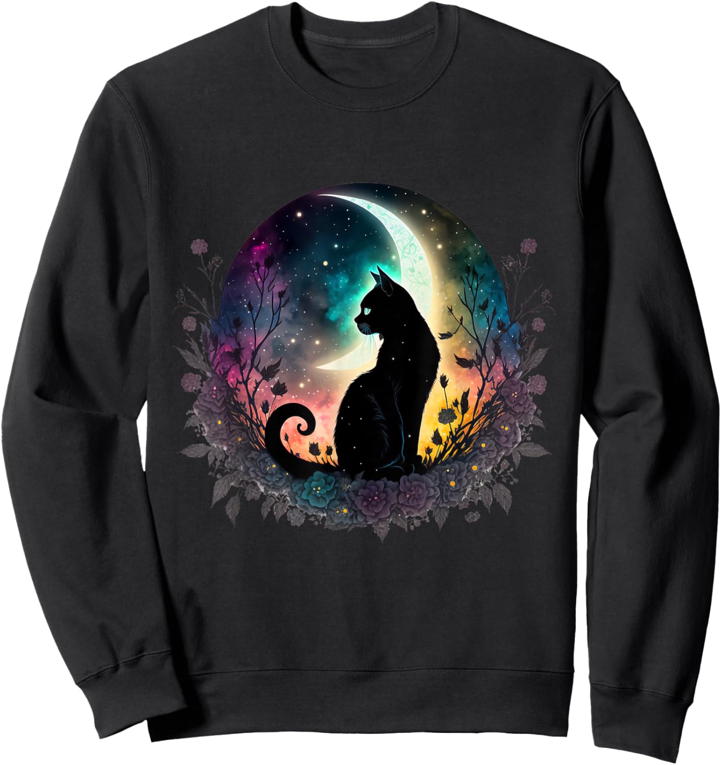 Galaxy Cat Moon – Mystical Space Cat Sweatshirt - Sweatshirt | Black