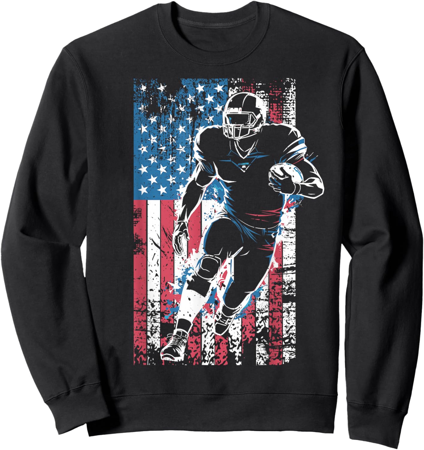 American Flag Football Player Patriotic Sports Design Sweatshirt - Sweatshirt | Black