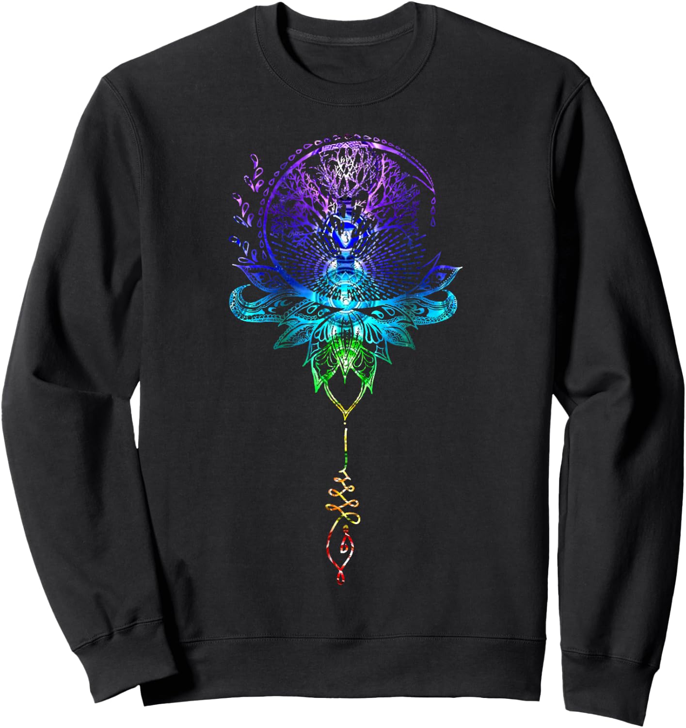 Mandala Lotus Unalome Tree of Life Chakra Sweatshirt - Sweatshirt | Black