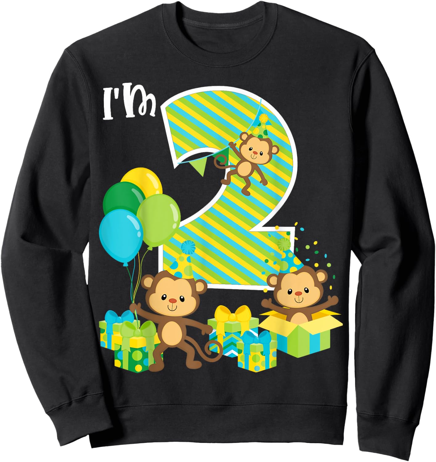Birthday Monkey 2nd Birthday Party Two Year Old Kid Toddler Sweatshirt - Sweatshirt | Black
