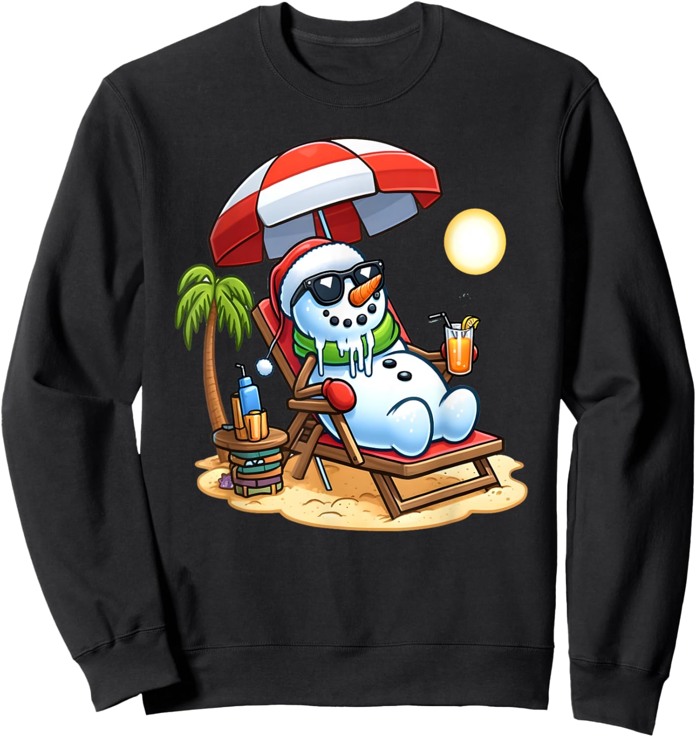 Christmas in July Funny Snowman Summer Fun Beach Holiday Sweatshirt - Sweatshirt | Black