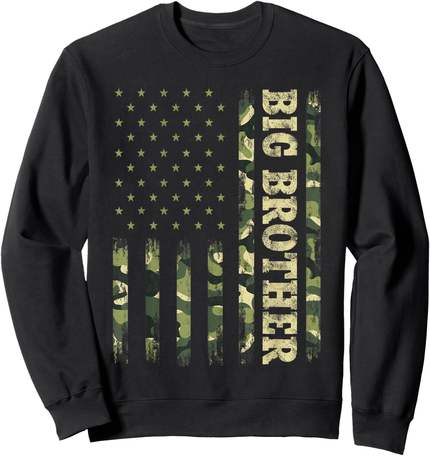 Fathers Day Shirt Bro, Big Brother Camouflage American Flag Sweatshirt - Sweatshirt | Black