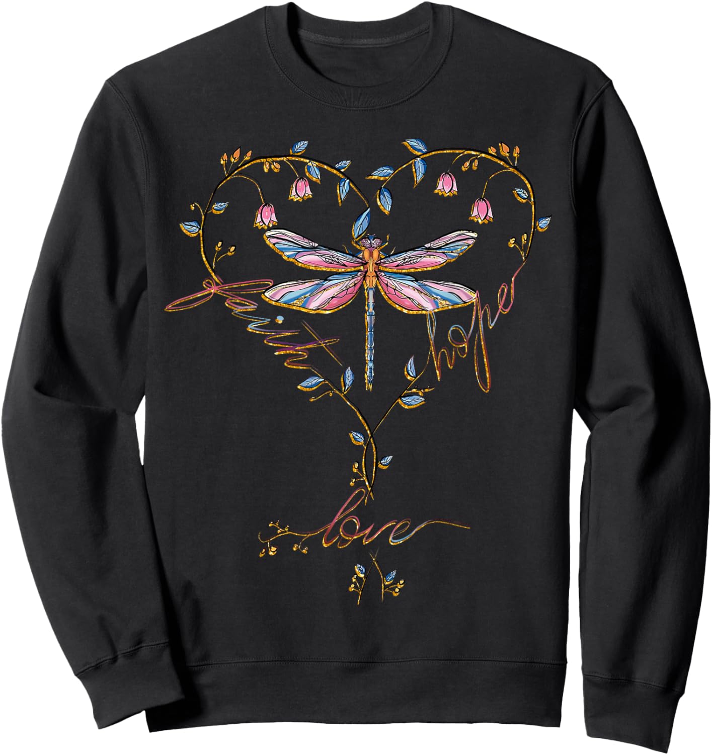 Faith Hope Love Dragonfly Heart Religious Jesus Christian Sweatshirt - Sweatshirt | Black