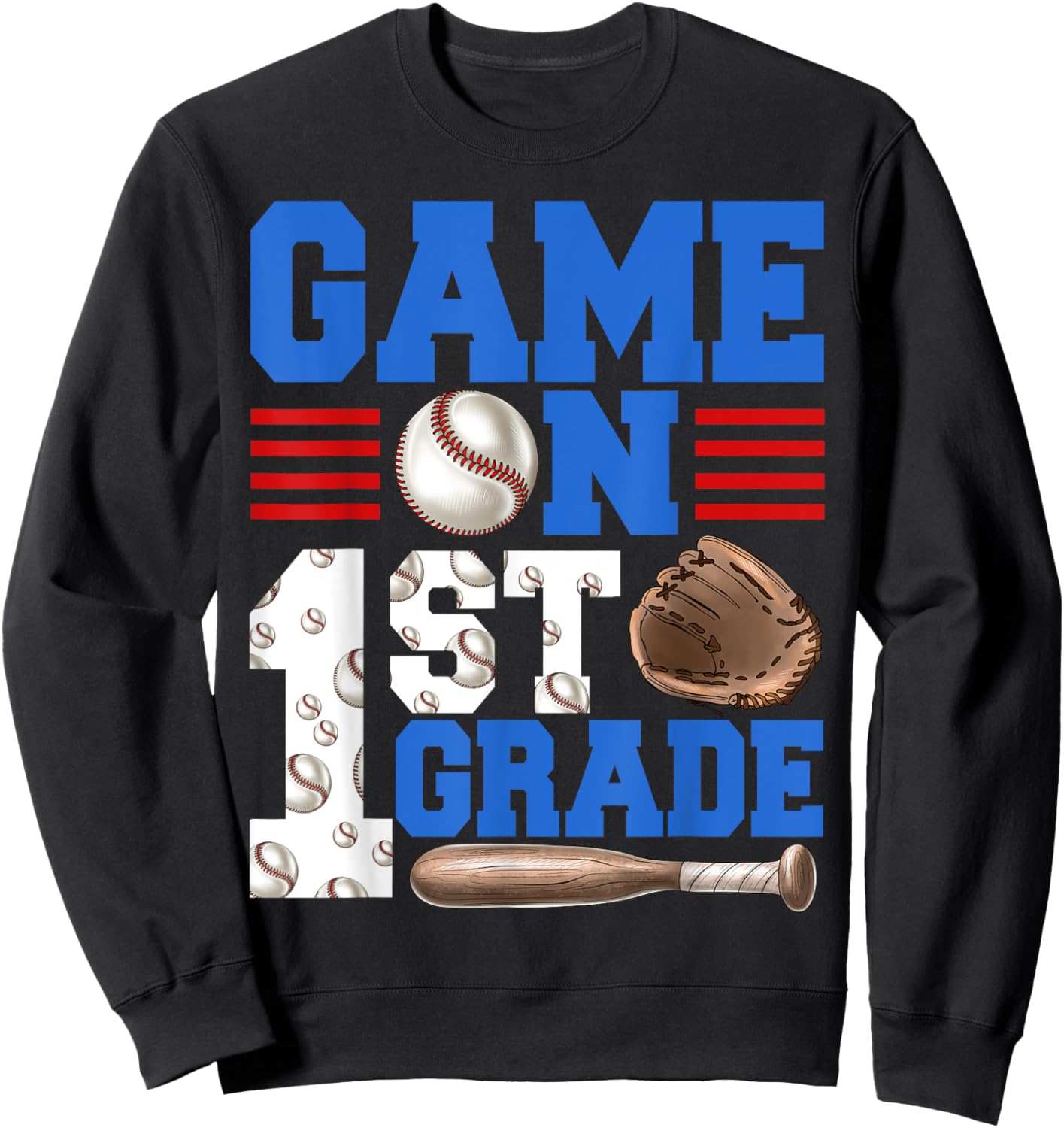 Game On 1st Grade With Baseball Player First Day Of School Sweatshirt - Sweatshirt | Black