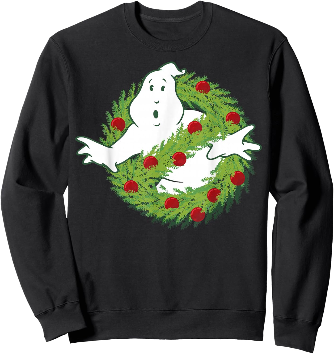Ghostbusters Classic Logo Christmas Wreath Graphic Sweatshirt - Sweatshirt | Black