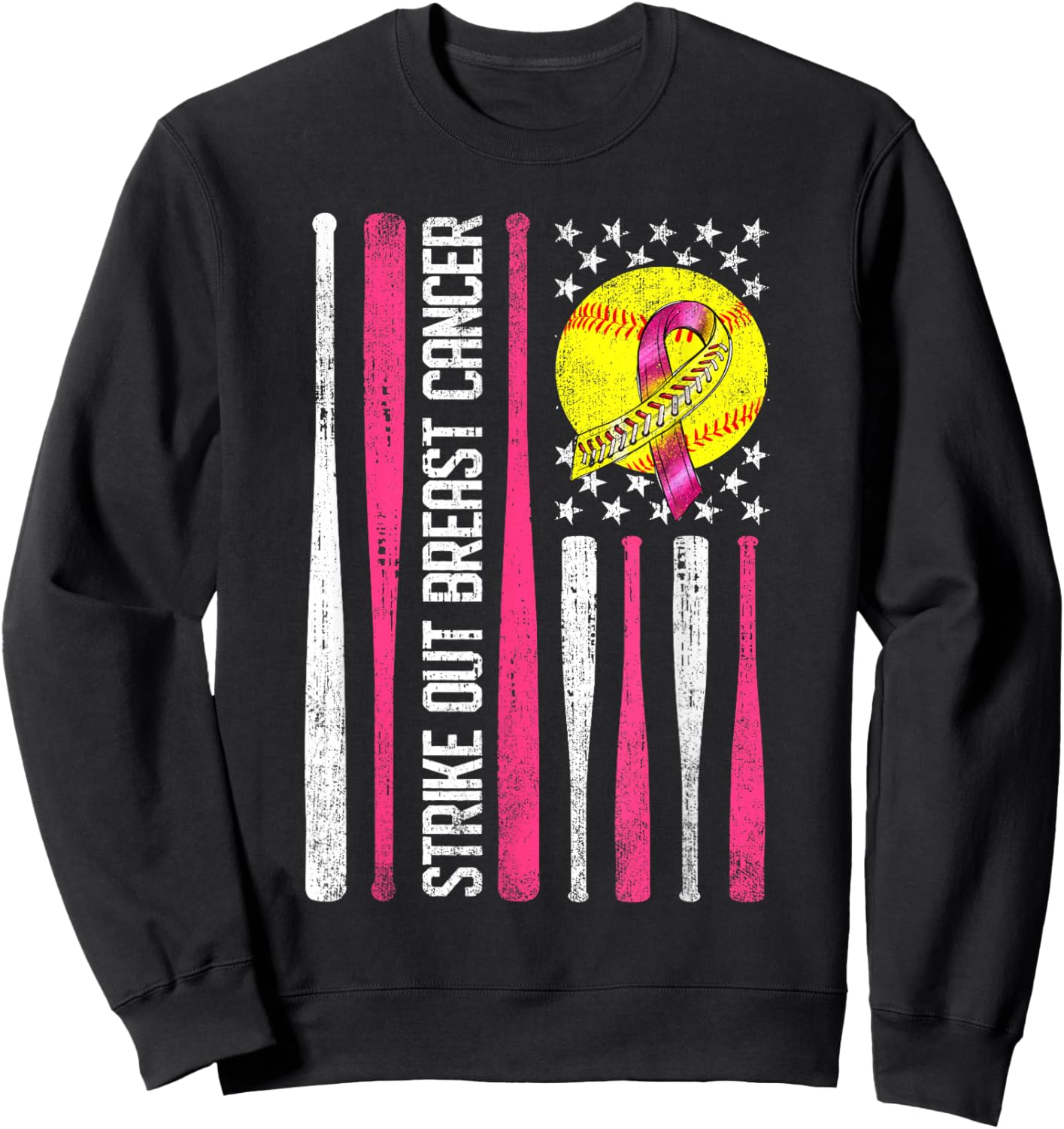 Strike Out Breast Cancer Softball Fight Awareness Men Sweatshirt - Sweatshirt | Black