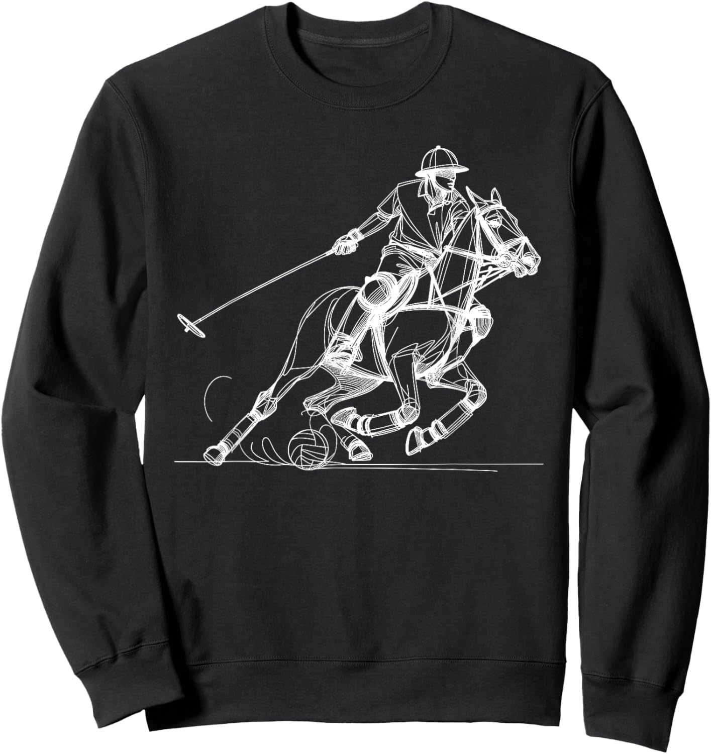 Line Art Polo Horseback Riding Horses Equestrian Horse Lover Sweatshirt - Sweatshirt | Black
