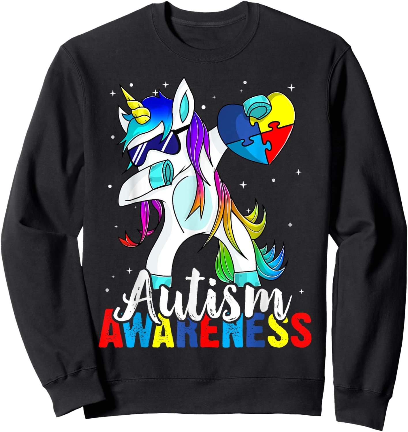 Dabbing Unicorn Autism Awareness Kids Girls Boys Be Kind Sweatshirt - Sweatshirt | Black