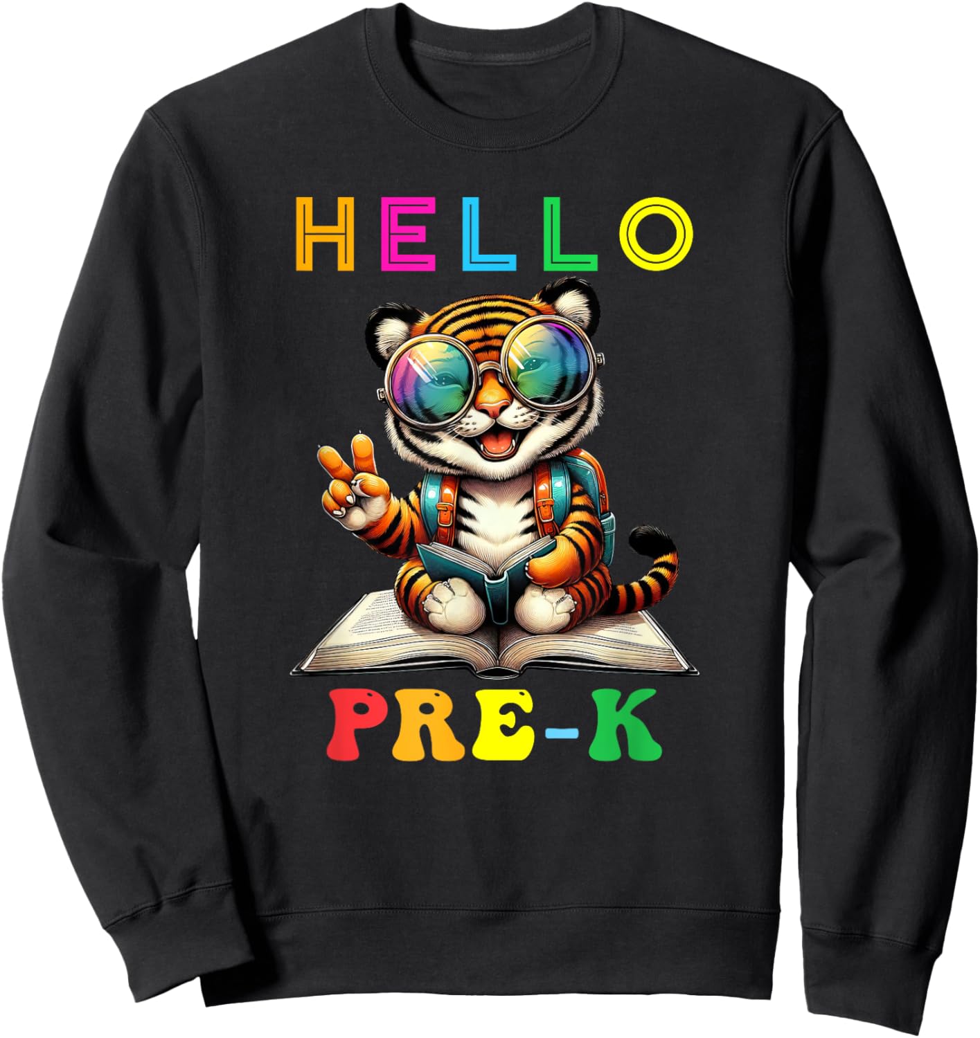 Hello Pre K Tiger Lover Back to School Kids Boys Girls Sweatshirt - Sweatshirt | Black