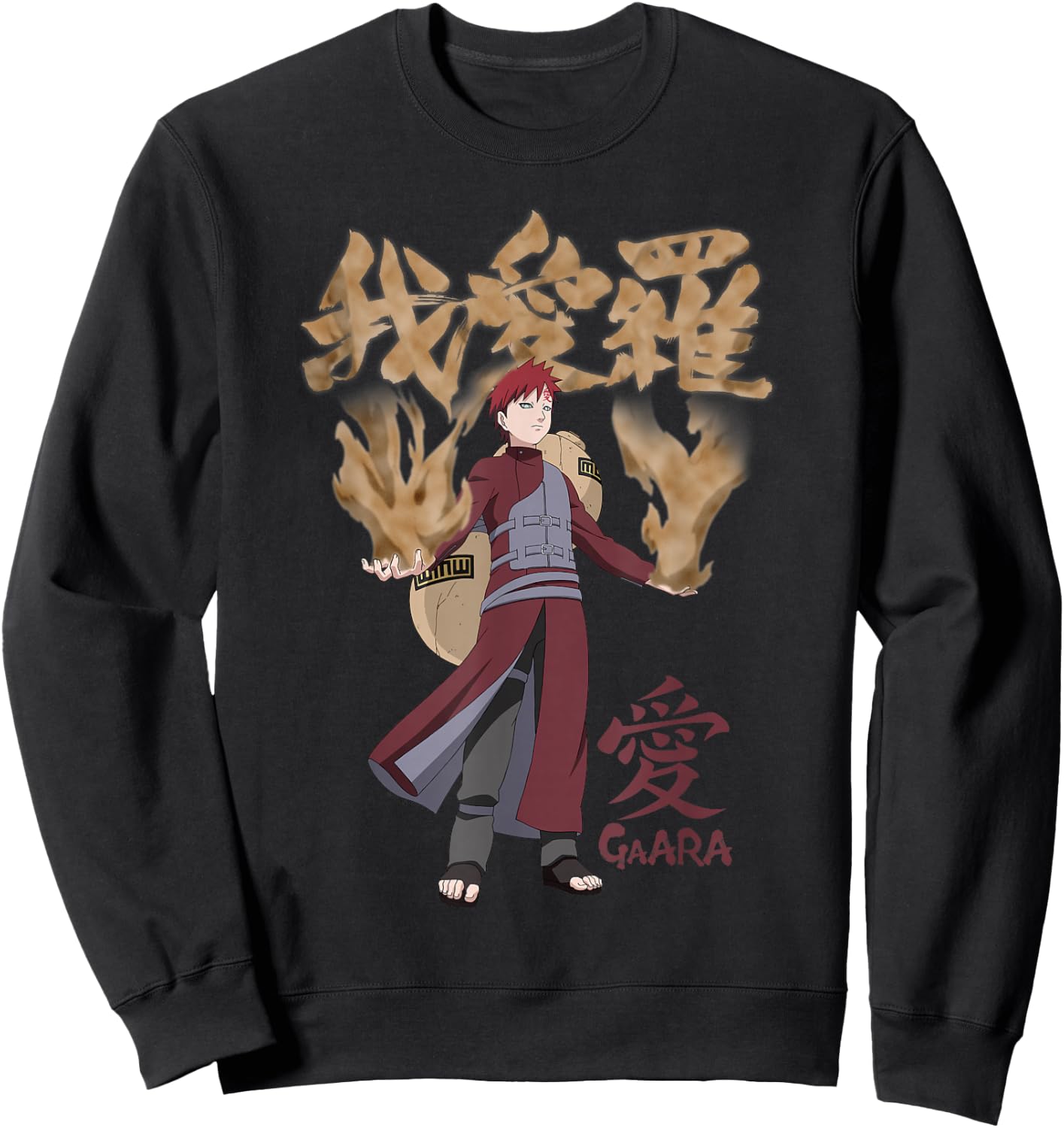 Naruto Shippuden Gaara with Sand and Kanji Anime Sweatshirt - Sweatshirt | Black