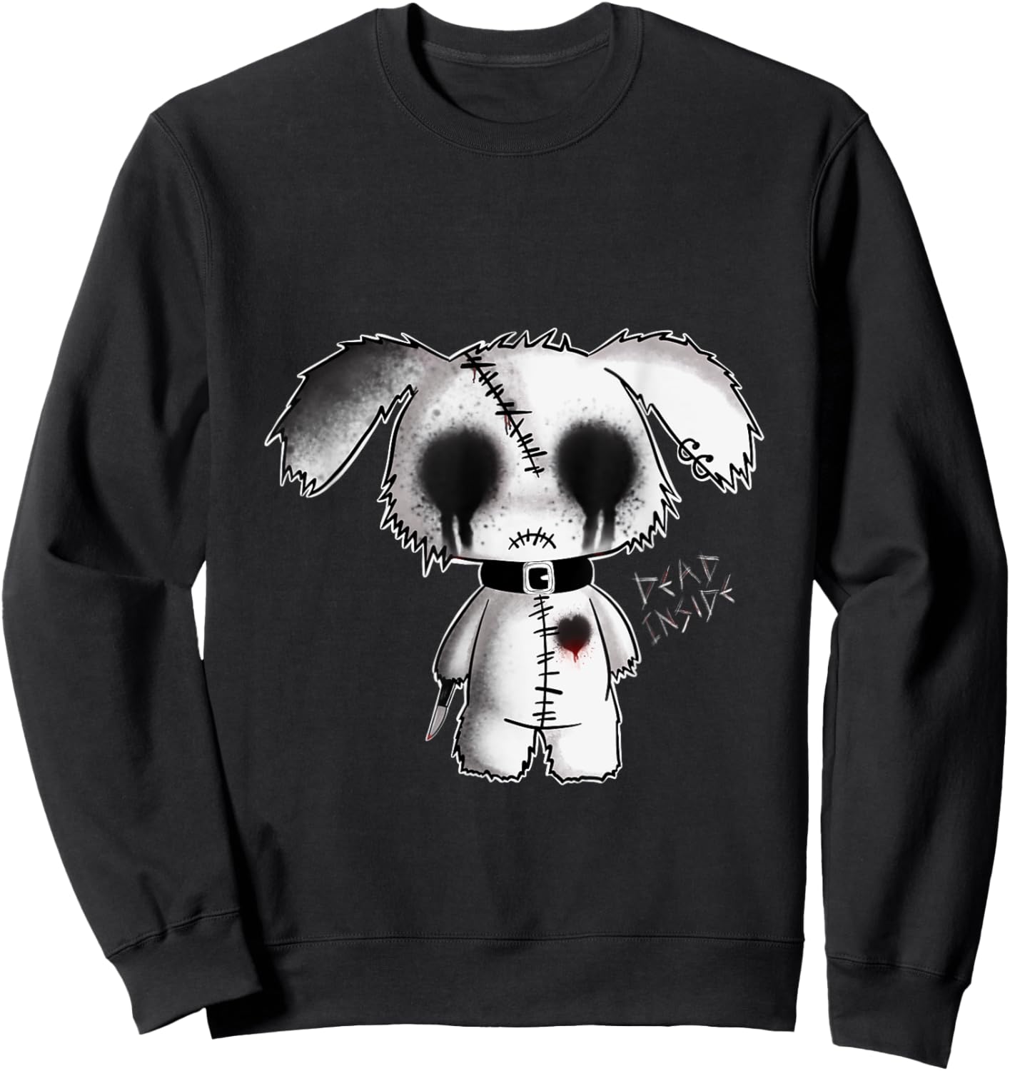 Bunny Goth Holding Knife Kawaii Creepy Bunny Halloween Fun Sweatshirt - Sweatshirt | Black