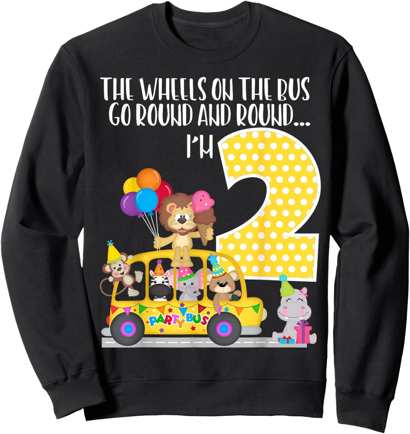 The Wheels On The Bus 2nd Birthday 2 Yrs Old Family Matching Sweatshirt - Sweatshirt | Black