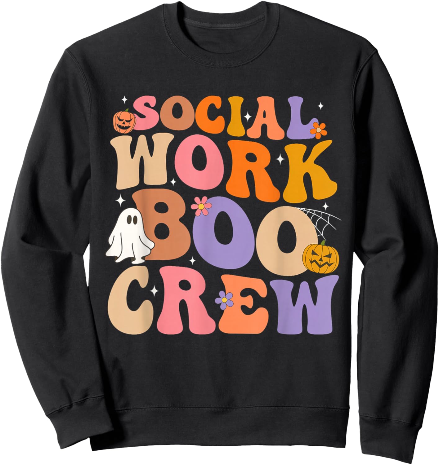 Retro Social Worker Boo Crew Halloween Spooky Psychologist Sweatshirt - Sweatshirt | Black
