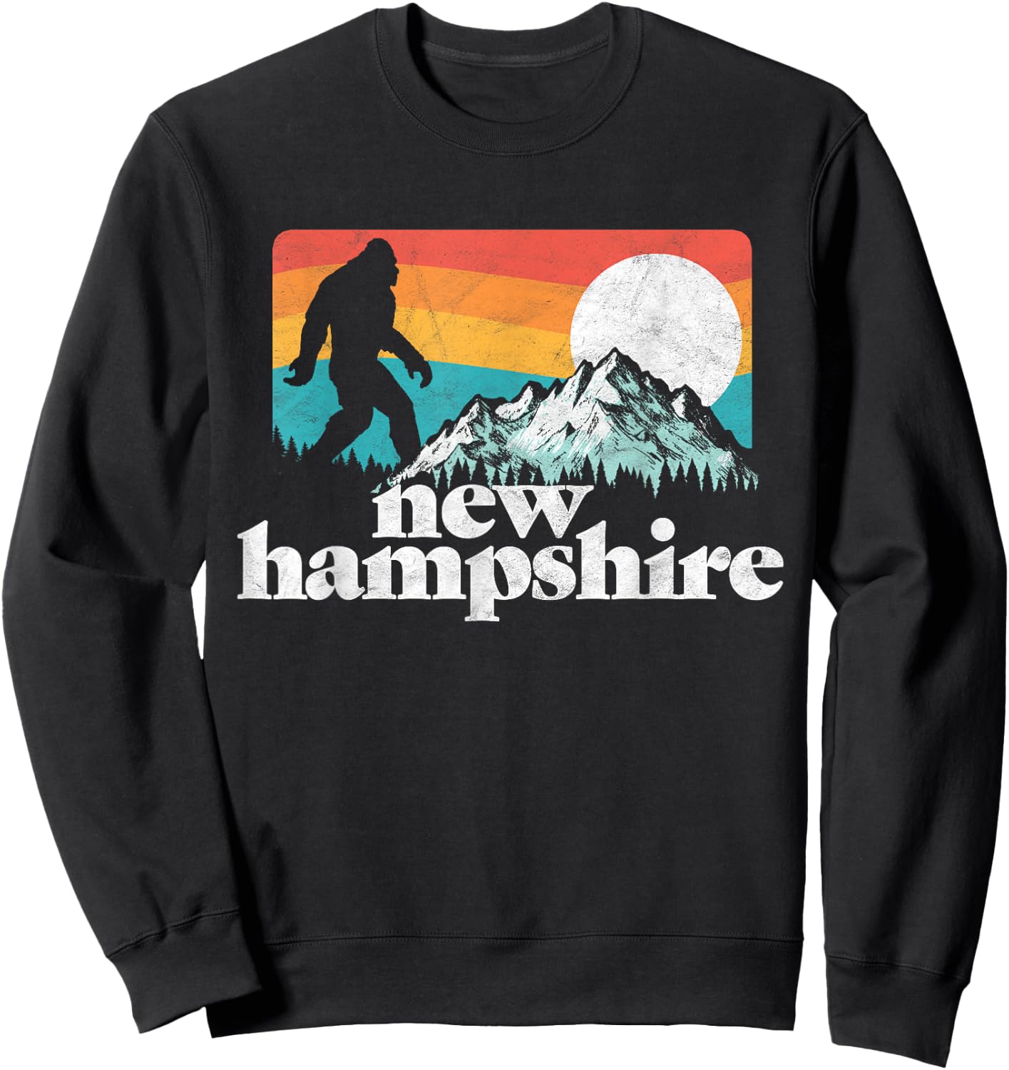 Retro New Hampshire Bigfoot Mountains Sweatshirt - Sweatshirt | Black