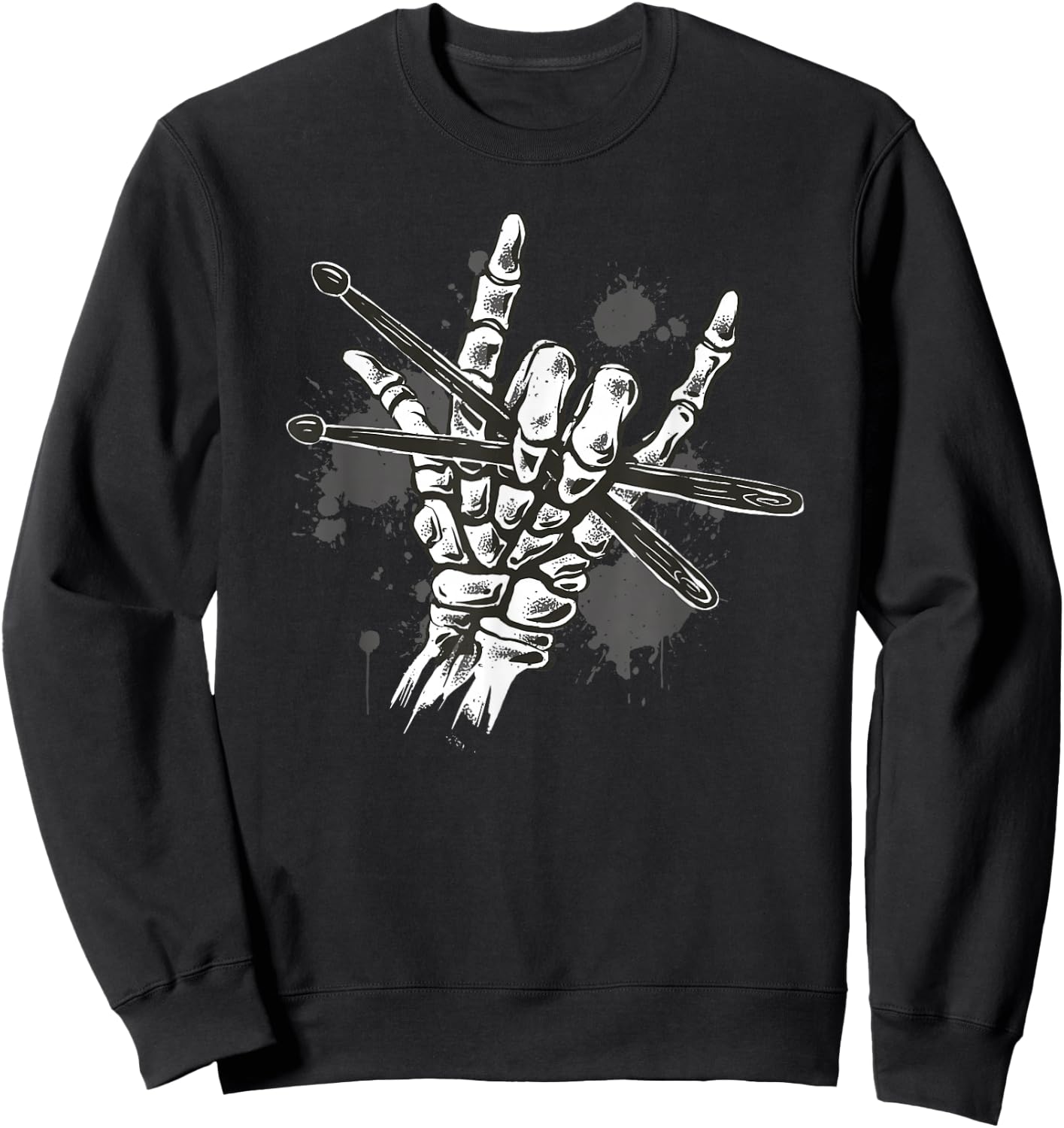 Skeleton Rock Hand Drumming Cool Skeleton Drummer Drumsticks Sweatshirt - Sweatshirt | Black