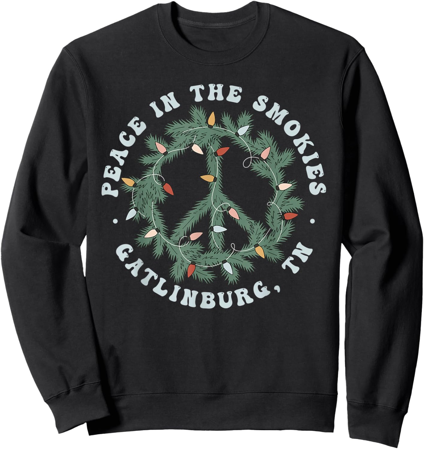 Gatlinburg Tennessee Winter Christmas Wreath Groovy Hippie Sweatshirt - Sweatshirt | Black