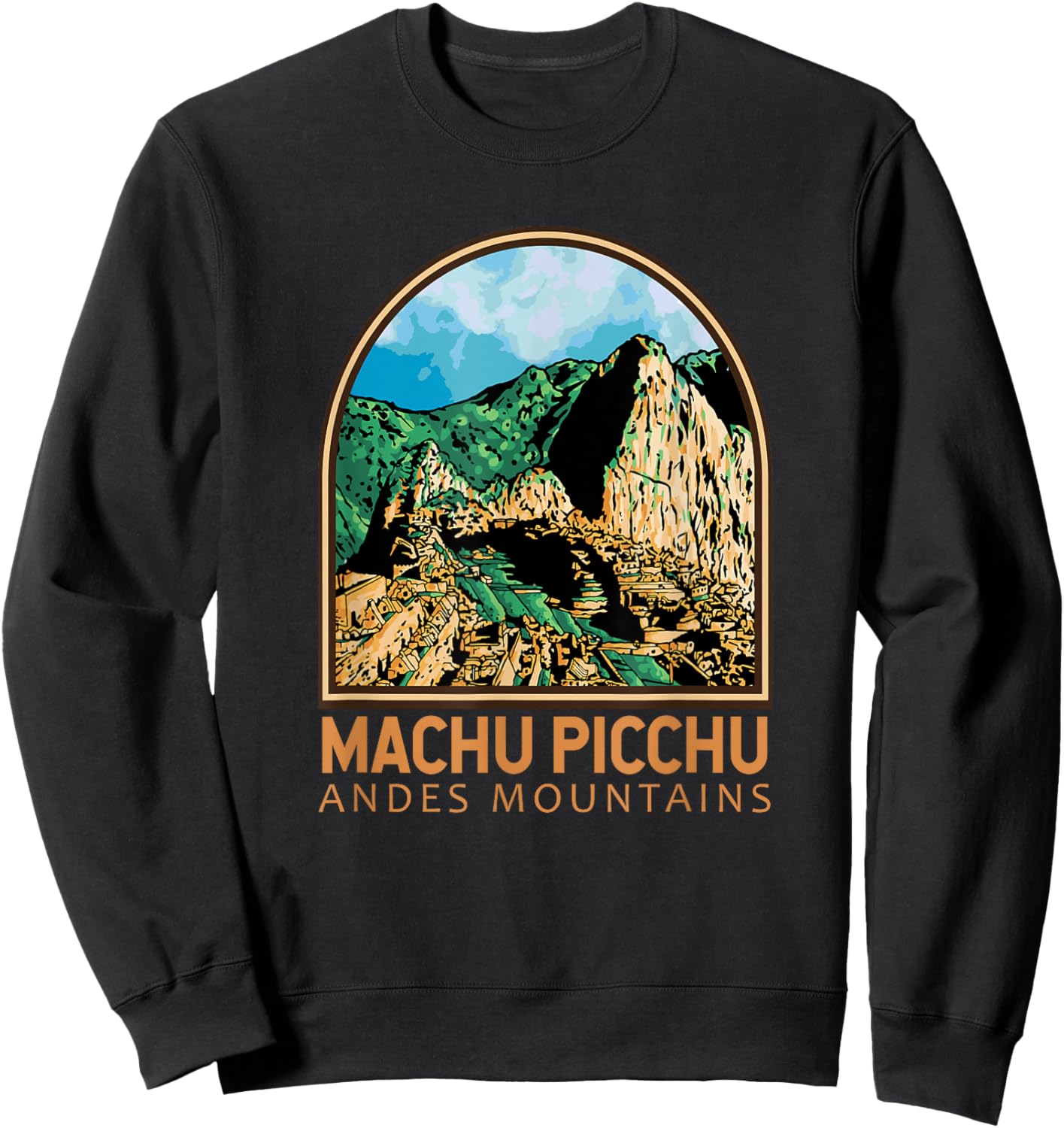 Machu Picchu Peru Landmark Emblem Vintage Sweatshirt - Sweatshirt | Black