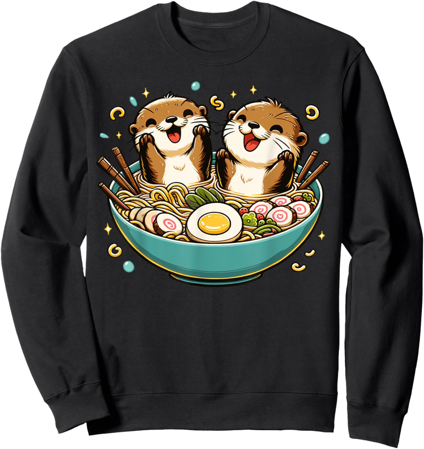 Kawaii Otter Shirt Japanese Ramen noodles soup Otter Lover Sweatshirt - Sweatshirt | Black
