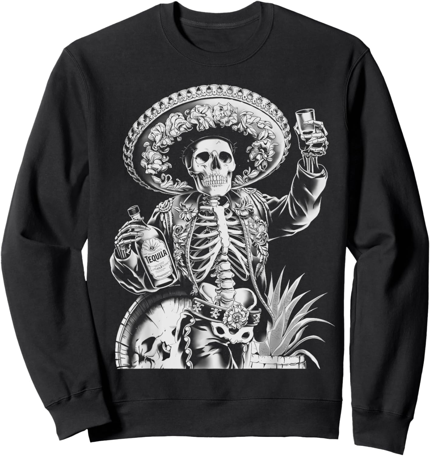 Mexico Vintage Skeleton Tequila Dia De Los Muertos Mexican Sweatshirt - Sweatshirt | Black