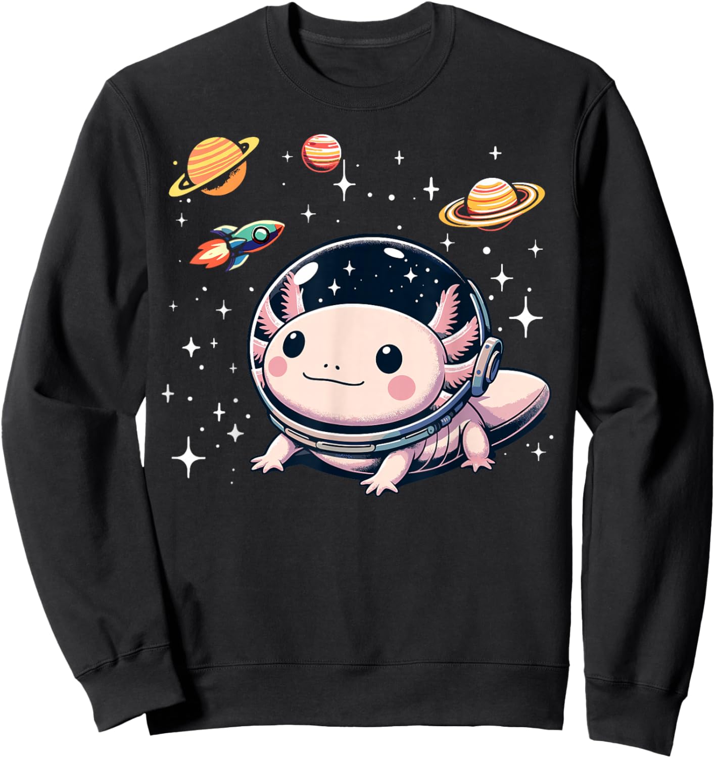 Axolotl Kawaii Cute Axolotls Astronaut Planets Space Sweatshirt - Sweatshirt | Black