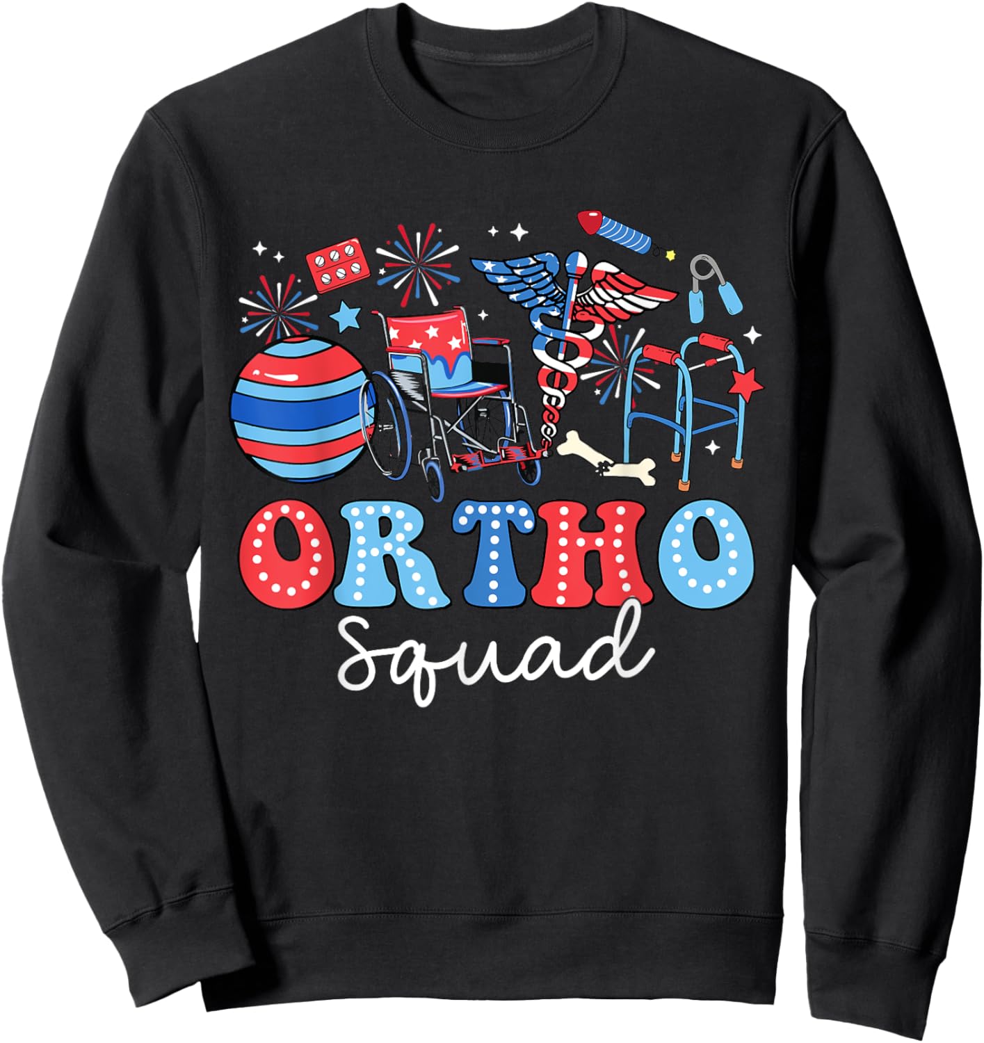 Groovy Ortho Squad USA Flag Ortho Nurse 4th Of July Women Men Sweatshirt - Sweatshirt | Black