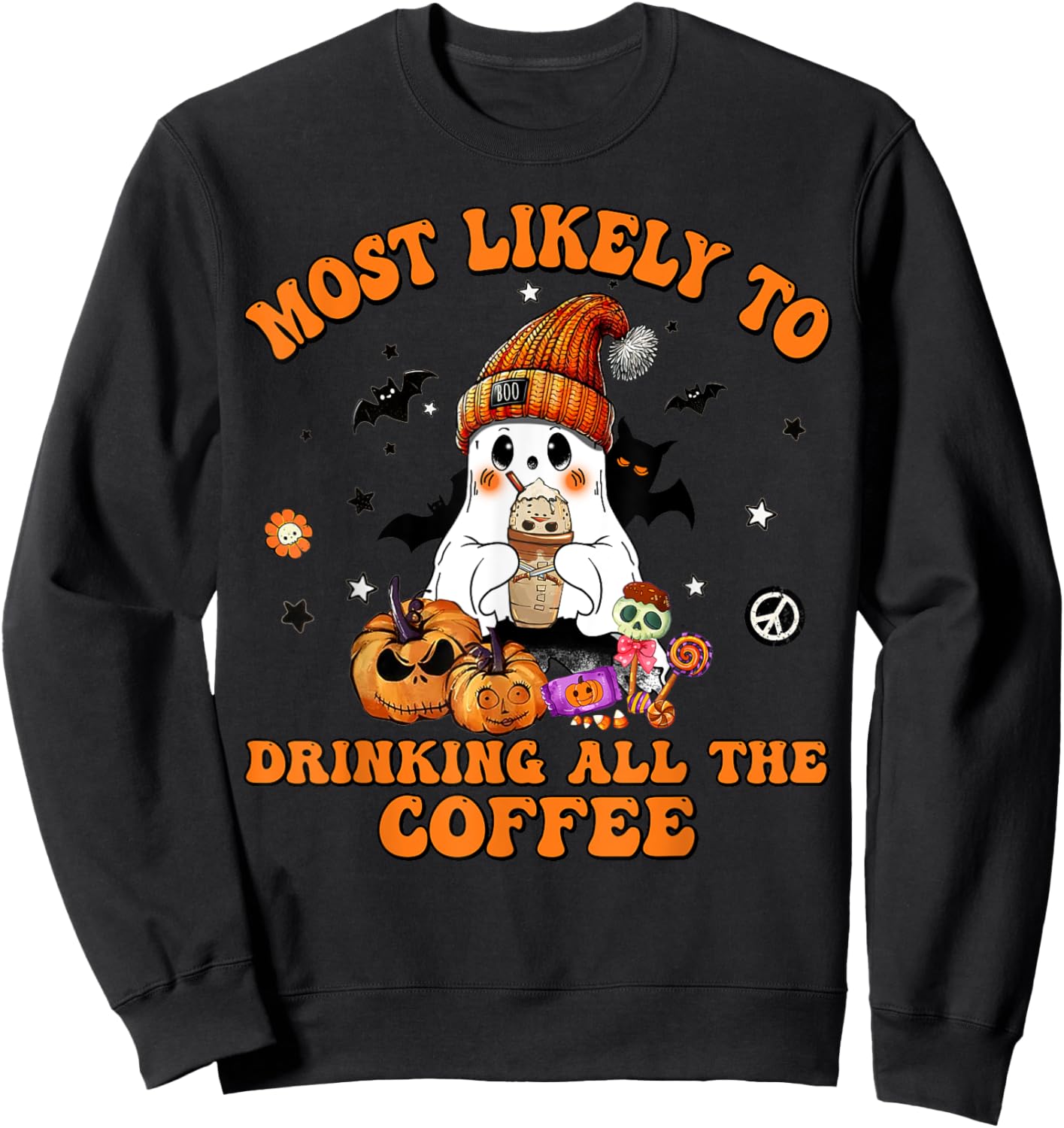 Most Likely To Halloween Drinking All The Coffee Sweatshirt - Sweatshirt | Black