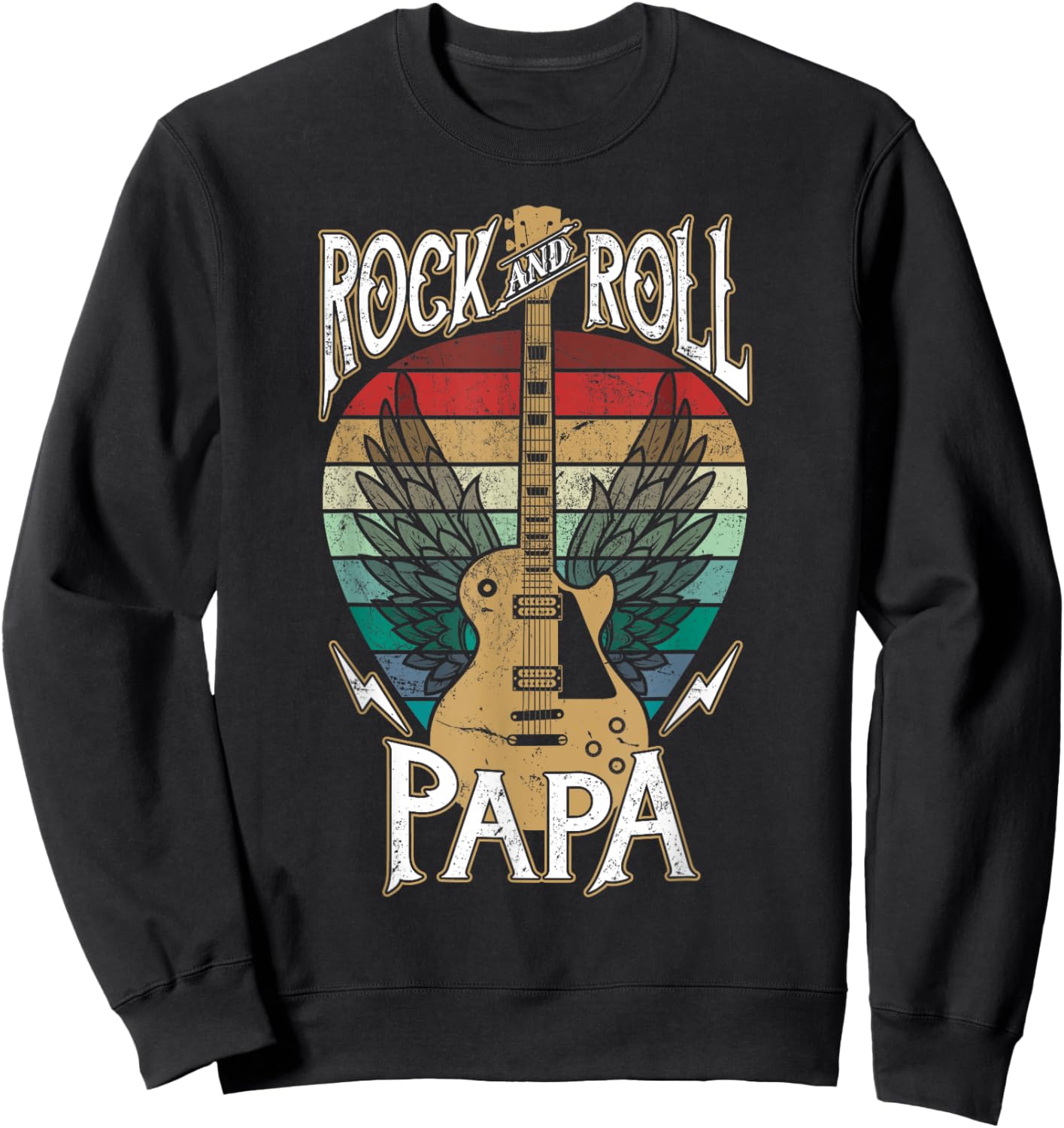Rock n Roll Papa Vintage Guitar Player Music Lover Sweatshirt - Sweatshirt | Black