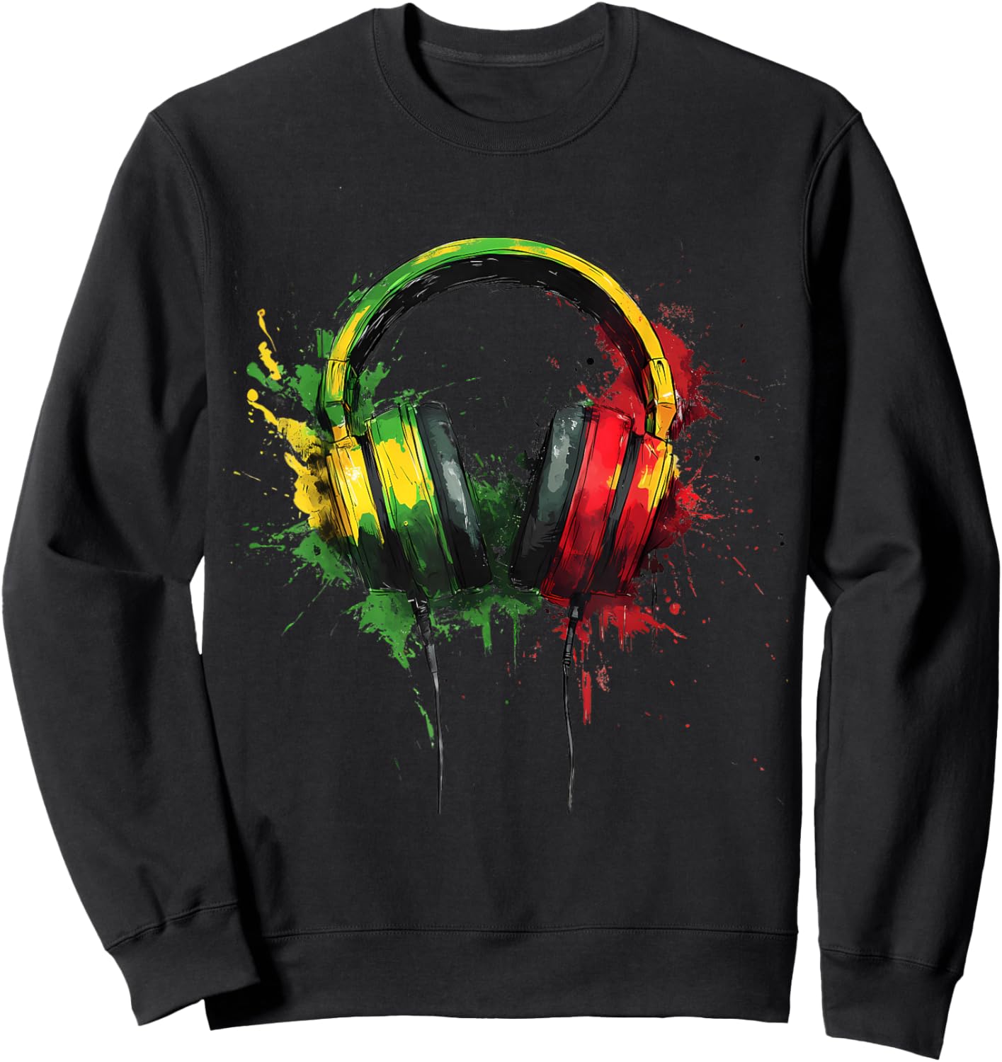 Reggae Music Headphones Jamaican Rasta Roots Jamaican Sweatshirt - Sweatshirt | Black