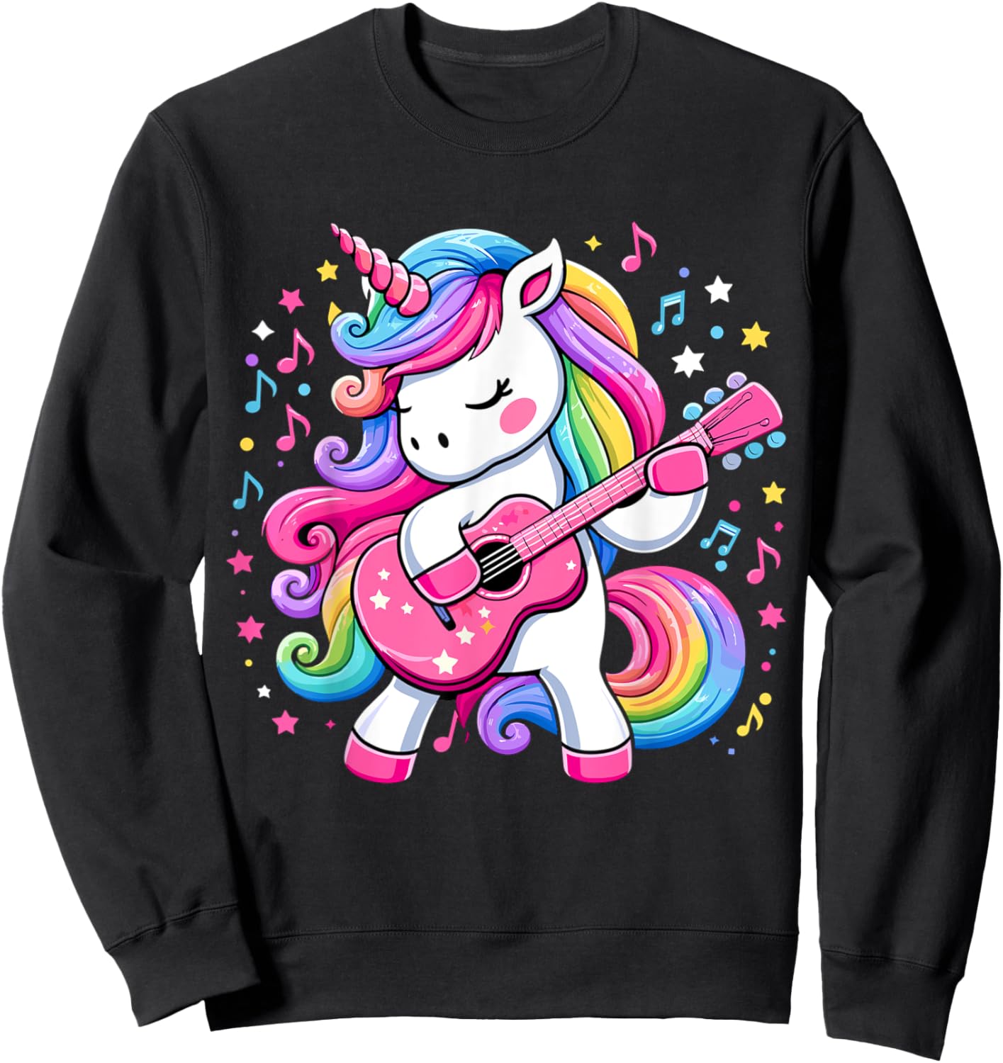 Unicorn Birthday Party Playing Guitar Music Sweatshirt - Sweatshirt | Black