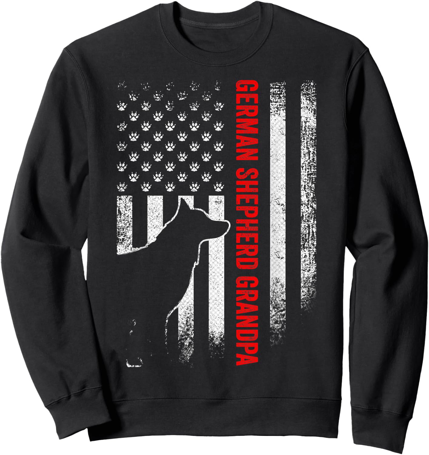 Vintage USA Flag Proud German Shepherd Grandpa Silhouette Sweatshirt - Sweatshirt | Black