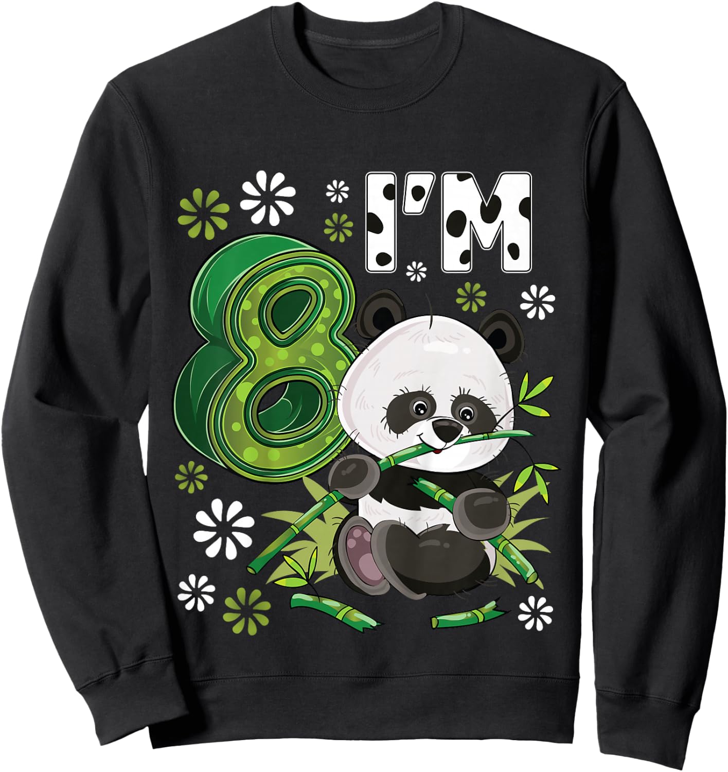 8 Year Old Panda 8th Birthday Party Animal Panda Lover Sweatshirt - Sweatshirt | Black