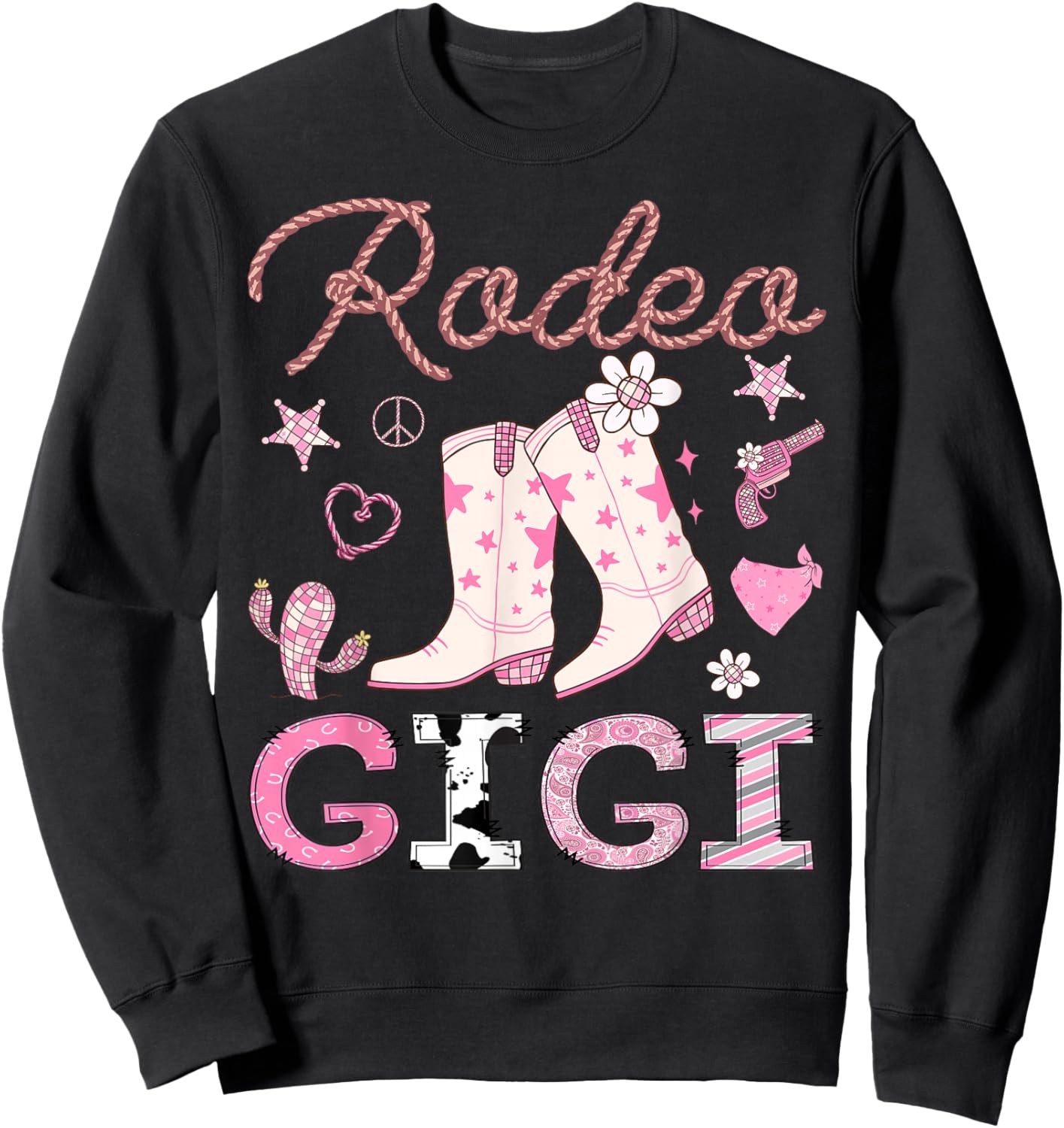 Rodeo Gigi Pink Cowgirl Coquette Boots Birthday Girl Sweatshirt - Sweatshirt | Black