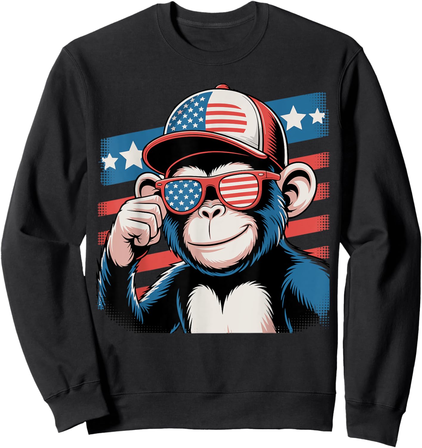 Cool Monkey USA Flag Sunglasses Independence 4th of July Sweatshirt - Sweatshirt | Black