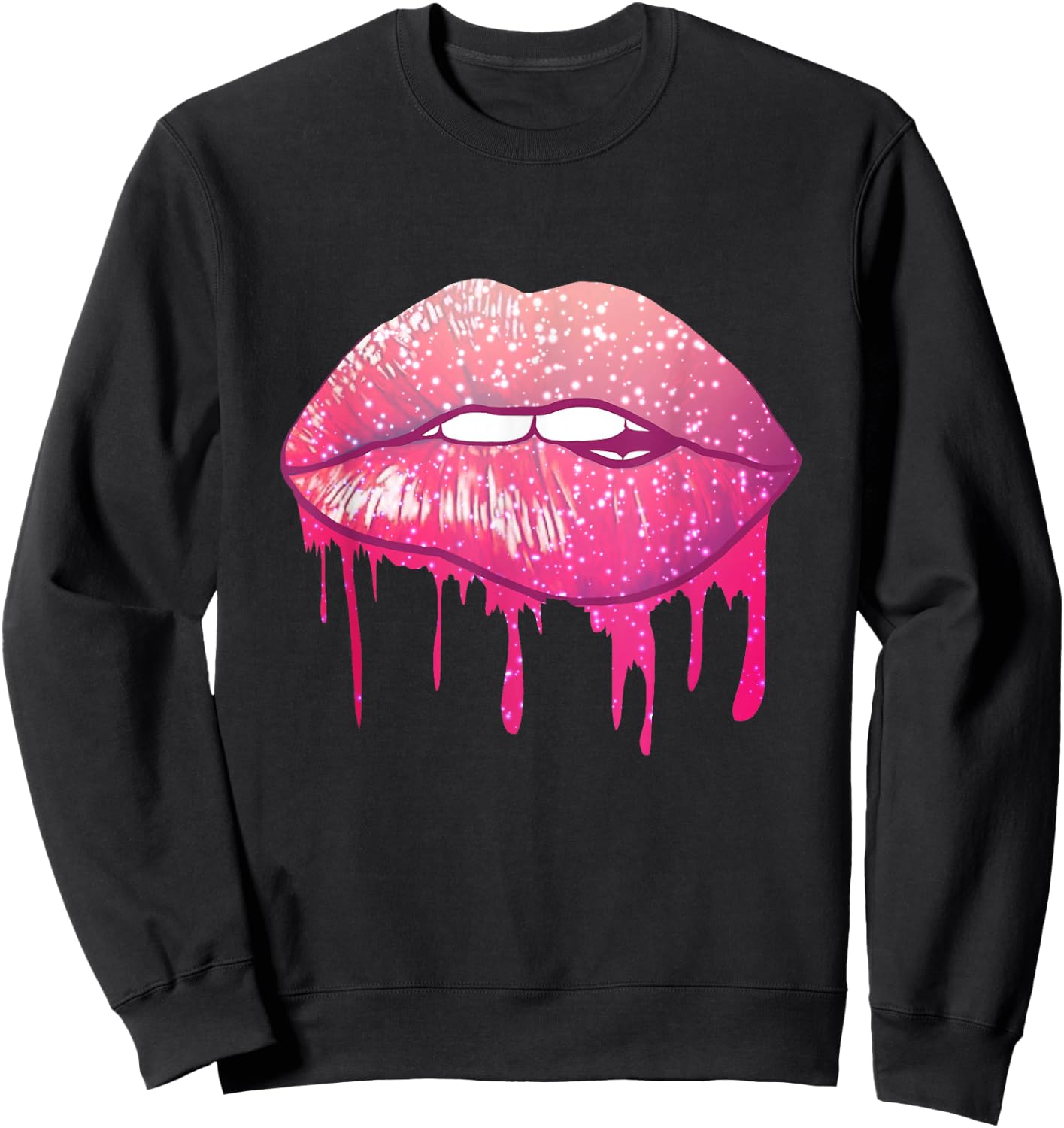 Purple Dripping Biting Lips Lipstick 80s Gifts Sweatshirt - Sweatshirt | Black